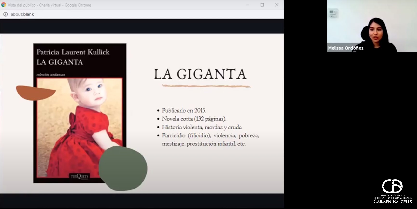 Charla “La maternidad disidente en ‘La Giganta’ de Patricia Laurent” por Melissa Ordóñez
