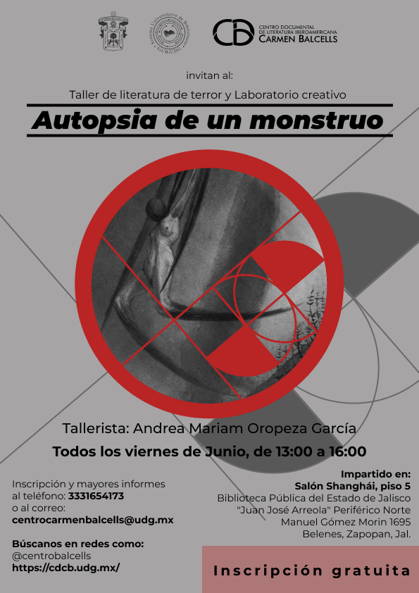 cartel informativo del Taller de literatura de terror y laboratorio creativo “Autopsia de un monstruo”