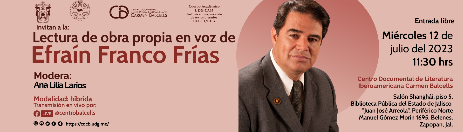 Efraín Franco compartirá con el público sus textos más representativos.